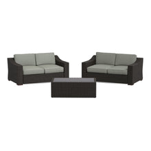 Portland 3-Piece Rattan Loveseats Set w/ Rectangular Coffee Table