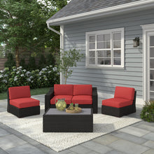 Portland 4-Piece Rattan Loveseat and Armless Chairs w/ Rectangular Coffee Table