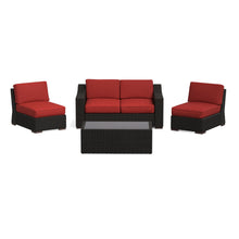 Portland 4-Piece Rattan Loveseat and Armless Chairs w/ Rectangular Coffee Table