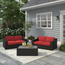 Portland 3-Piece Rattan Loveseats Set w/ Rectangular Coffee Table