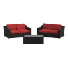 Portland 3-Piece Rattan Loveseats Set w/ Rectangular Coffee Table