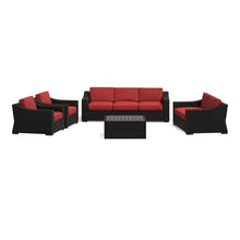 Portland 5-Piece Rattan Sofa, Loveseat and Arm Chairs w/ Square Coffee Table