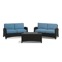 Alvory 3-Piece Rattan Loveseats w/ Rectangular Coffee Table