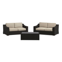 Portland 3-Piece Rattan Loveseats Set w/ Rectangular Coffee Table