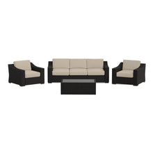 Portland 4-Piece Rattan Sofa and Arm Chairs w/ Rectangular Coffee Table