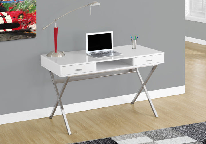 Laptop Table with Drawers and Open Shelf Computer, Writing Desk, Metal Sturdy Legs, 48
