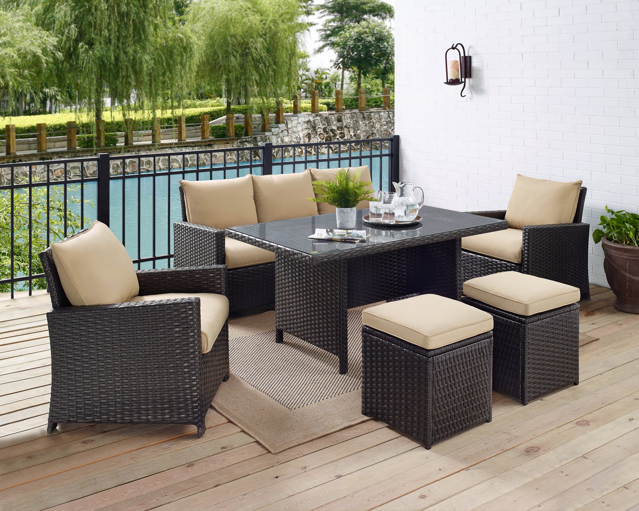 6 Piece Wicker Patio Dining Set Glenwillow Home