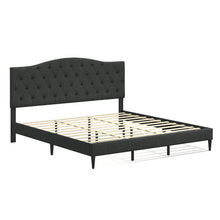 Oros Upholstered Platform Bed Frame / Tufted Camelback / Mattress Foundation / Wood Slat Support / No Box Spring Needed / Easy Assembly