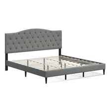 Oros Upholstered Platform Bed Frame / Tufted Camelback / Mattress Foundation / Wood Slat Support / No Box Spring Needed / Easy Assembly