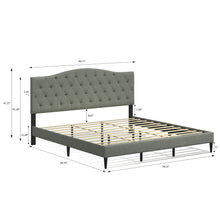 Oros Upholstered Platform Bed Frame / Tufted Camelback / Mattress Foundation / Wood Slat Support / No Box Spring Needed / Easy Assembly