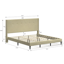 MCM Upholstered Platform Bed Frame / Nailhead Trim Button Tufted MCM Wingback / Mattress Foundation / No Box Spring Needed / Easy Assembly