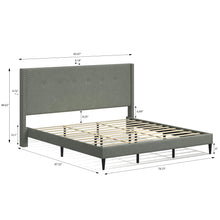 MCM Upholstered Platform Bed Frame / Nailhead Trim Button Tufted MCM Wingback / Mattress Foundation / No Box Spring Needed / Easy Assembly