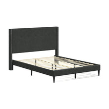 MCM Upholstered Platform Bed Frame / Nailhead Trim Button Tufted MCM Wingback / Mattress Foundation / No Box Spring Needed / Easy Assembly