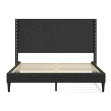 MCM Upholstered Platform Bed Frame / Nailhead Trim Button Tufted MCM Wingback / Mattress Foundation / No Box Spring Needed / Easy Assembly