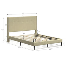 MCM Upholstered Platform Bed Frame / Nailhead Trim Button Tufted MCM Wingback / Mattress Foundation / No Box Spring Needed / Easy Assembly