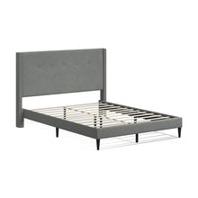 MCM Upholstered Platform Bed Frame / Nailhead Trim Button Tufted MCM Wingback / Mattress Foundation / No Box Spring Needed / Easy Assembly