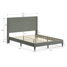 MCM Upholstered Platform Bed Frame / Nailhead Trim Button Tufted MCM Wingback / Mattress Foundation / No Box Spring Needed / Easy Assembly