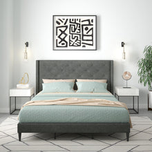 Huppe Upholstered Platform Bed Frame / Button Tufted MCM Wingback / Mattress Foundation / No Box Spring Needed / Easy Assembly