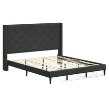 Huppe Upholstered Platform Bed Frame / Button Tufted MCM Wingback / Mattress Foundation / No Box Spring Needed / Easy Assembly