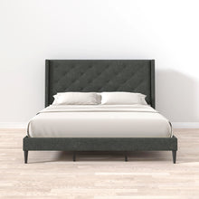 Huppe Upholstered Platform Bed Frame / Button Tufted MCM Wingback / Mattress Foundation / No Box Spring Needed / Easy Assembly