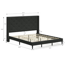 Huppe Upholstered Platform Bed Frame / Button Tufted MCM Wingback / Mattress Foundation / No Box Spring Needed / Easy Assembly