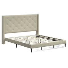 Huppe Upholstered Platform Bed Frame / Button Tufted MCM Wingback / Mattress Foundation / No Box Spring Needed / Easy Assembly