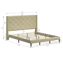 Huppe Upholstered Platform Bed Frame / Button Tufted MCM Wingback / Mattress Foundation / No Box Spring Needed / Easy Assembly