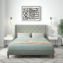 Huppe Upholstered Platform Bed Frame / Button Tufted MCM Wingback / Mattress Foundation / No Box Spring Needed / Easy Assembly