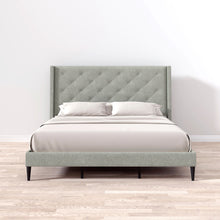 Huppe Upholstered Platform Bed Frame / Button Tufted MCM Wingback / Mattress Foundation / No Box Spring Needed / Easy Assembly