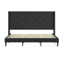 Huppe Upholstered Platform Bed Frame / Button Tufted MCM Wingback / Mattress Foundation / No Box Spring Needed / Easy Assembly