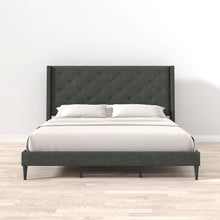 Huppe Upholstered Platform Bed Frame / Button Tufted MCM Wingback / Mattress Foundation / No Box Spring Needed / Easy Assembly