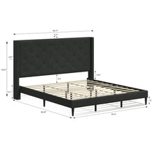 Huppe Upholstered Platform Bed Frame / Button Tufted MCM Wingback / Mattress Foundation / No Box Spring Needed / Easy Assembly