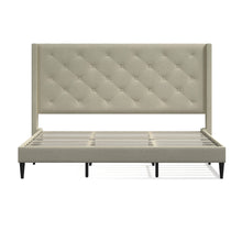 Huppe Upholstered Platform Bed Frame / Button Tufted MCM Wingback / Mattress Foundation / No Box Spring Needed / Easy Assembly