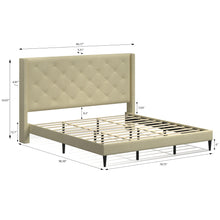 Huppe Upholstered Platform Bed Frame / Button Tufted MCM Wingback / Mattress Foundation / No Box Spring Needed / Easy Assembly