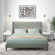 Huppe Upholstered Platform Bed Frame / Button Tufted MCM Wingback / Mattress Foundation / No Box Spring Needed / Easy Assembly