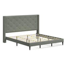 Huppe Upholstered Platform Bed Frame / Button Tufted MCM Wingback / Mattress Foundation / No Box Spring Needed / Easy Assembly