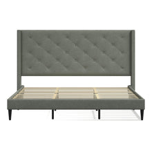 Huppe Upholstered Platform Bed Frame / Button Tufted MCM Wingback / Mattress Foundation / No Box Spring Needed / Easy Assembly