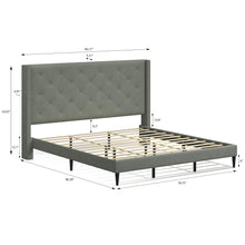 Huppe Upholstered Platform Bed Frame / Button Tufted MCM Wingback / Mattress Foundation / No Box Spring Needed / Easy Assembly