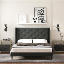 Huppe Upholstered Platform Bed Frame / Button Tufted MCM Wingback / Mattress Foundation / No Box Spring Needed / Easy Assembly