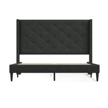 Huppe Upholstered Platform Bed Frame / Button Tufted MCM Wingback / Mattress Foundation / No Box Spring Needed / Easy Assembly