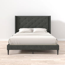 Huppe Upholstered Platform Bed Frame / Button Tufted MCM Wingback / Mattress Foundation / No Box Spring Needed / Easy Assembly