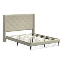 Huppe Upholstered Platform Bed Frame / Button Tufted MCM Wingback / Mattress Foundation / No Box Spring Needed / Easy Assembly