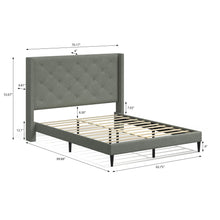 Huppe Upholstered Platform Bed Frame / Button Tufted MCM Wingback / Mattress Foundation / No Box Spring Needed / Easy Assembly