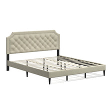 Curta Upholstered Platform Bed / Clipped Nailhead Trim with Button Tufting / Mattress Foundation / No Box Spring / Easy Assembly