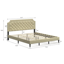 Curta Upholstered Platform Bed / Clipped Nailhead Trim with Button Tufting / Mattress Foundation / No Box Spring / Easy Assembly