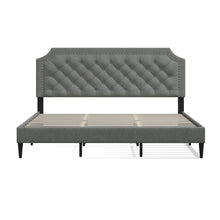 Curta Upholstered Platform Bed / Clipped Nailhead Trim with Button Tufting / Mattress Foundation / No Box Spring / Easy Assembly