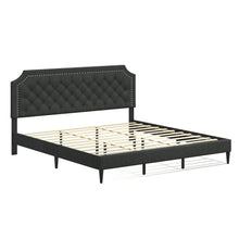 Curta Upholstered Platform Bed / Clipped Nailhead Trim with Button Tufting / Mattress Foundation / No Box Spring / Easy Assembly