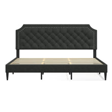 Curta Upholstered Platform Bed / Clipped Nailhead Trim with Button Tufting / Mattress Foundation / No Box Spring / Easy Assembly