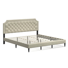 Curta Upholstered Platform Bed / Clipped Nailhead Trim with Button Tufting / Mattress Foundation / No Box Spring / Easy Assembly