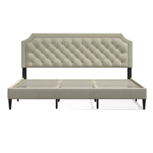 Curta Upholstered Platform Bed / Clipped Nailhead Trim with Button Tufting / Mattress Foundation / No Box Spring / Easy Assembly